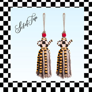 MacKenzie Childs Courtly Check Tassels Beaded Tea Pot Set of 2 Retired